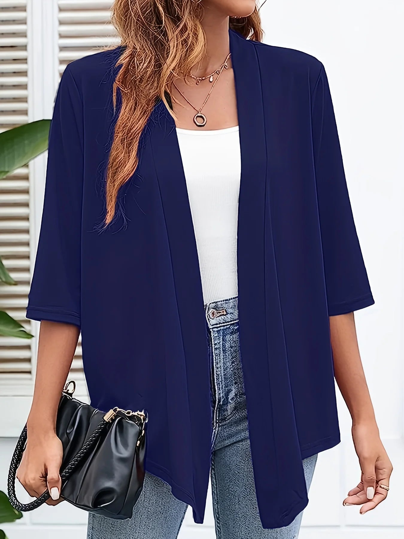 Dam Plus Size Lättviktig Öppen Kofta – Casual 3/4-ärm Mjuk Drapering Mångsidigt Vår/Sommar, 4 Färger 1XL–5XL