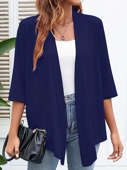 Dam Plus Size Lättviktig Öppen Kofta – Casual 3/4-ärm Mjuk Drapering Mångsidigt Vår/Sommar, 4 Färger 1XL–5XL