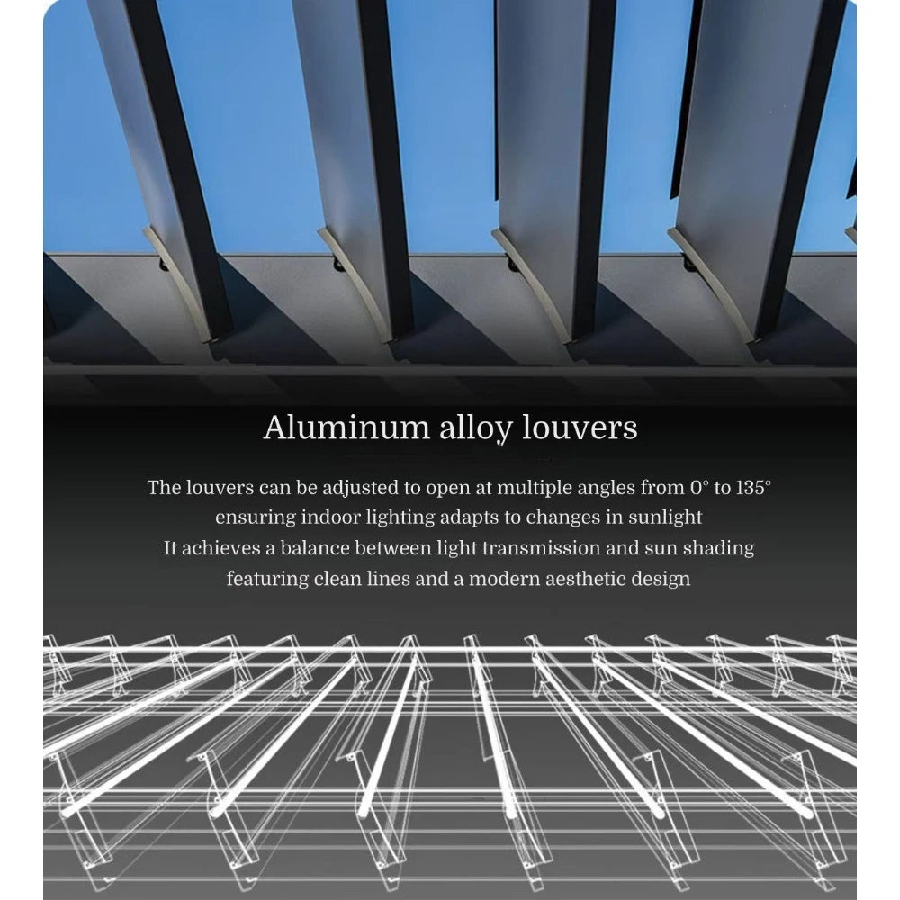 Bioklimatisk fristående metallpaviljong snölasttålig pergola för utemiljöer