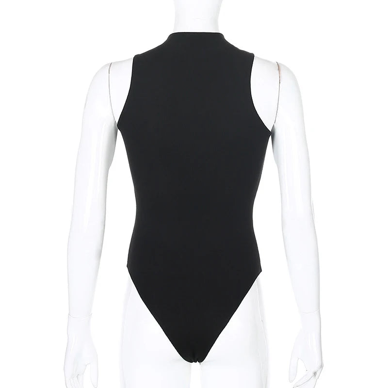 Harajuku Solid Jumpsuit Women Sleeveless Bodycon Sexy Black Body Tops Fashion Streetwear Vintage Y2k Gothic Bodysuits Clothing