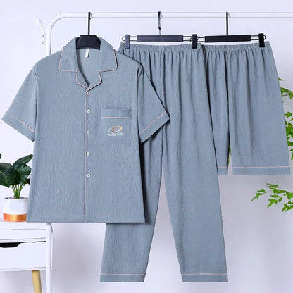 Men's Korean‑Style Fashion 3‑Piece Pajama Set, Versatile Stylish‑Design Lightweight Loungewear, Simple Handsome Casual Homewear