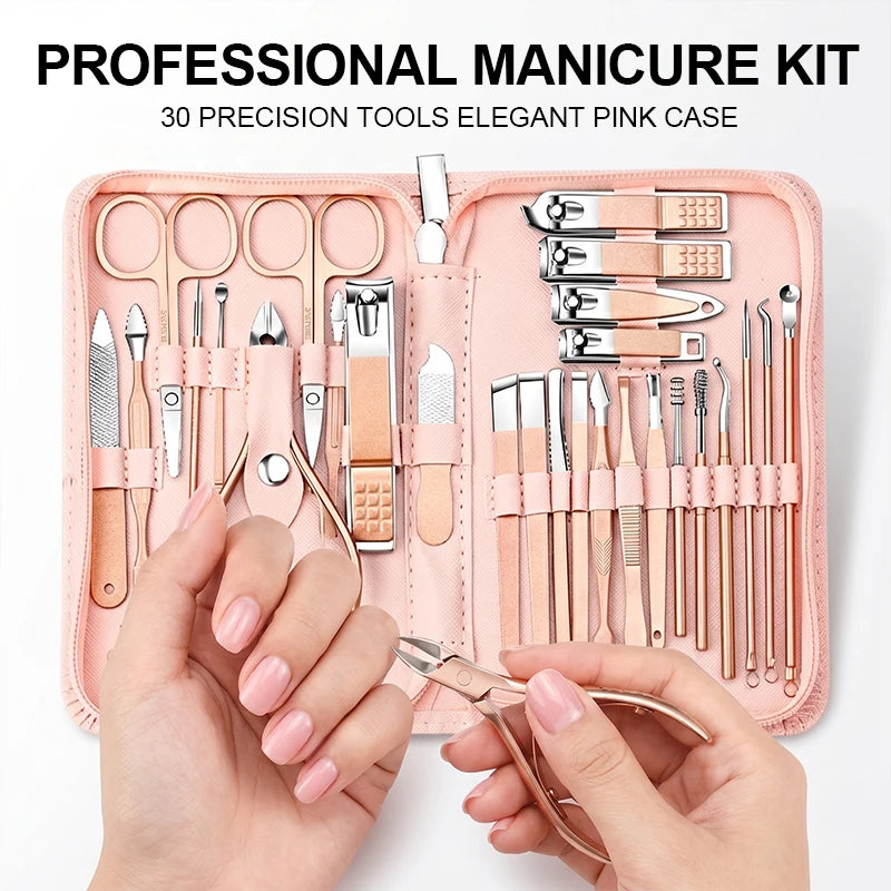 30PCS Manicure Set Pedicure Kit Professional Nail Clipper Set Stainless Steel Manicure Kit Nail Kit with Storage Box for Family