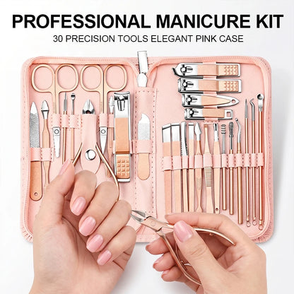 30PCS Manicure Set Pedicure Kit Professional Nail Clipper Set Stainless Steel Manicure Kit Nail Kit with Storage Box for Family