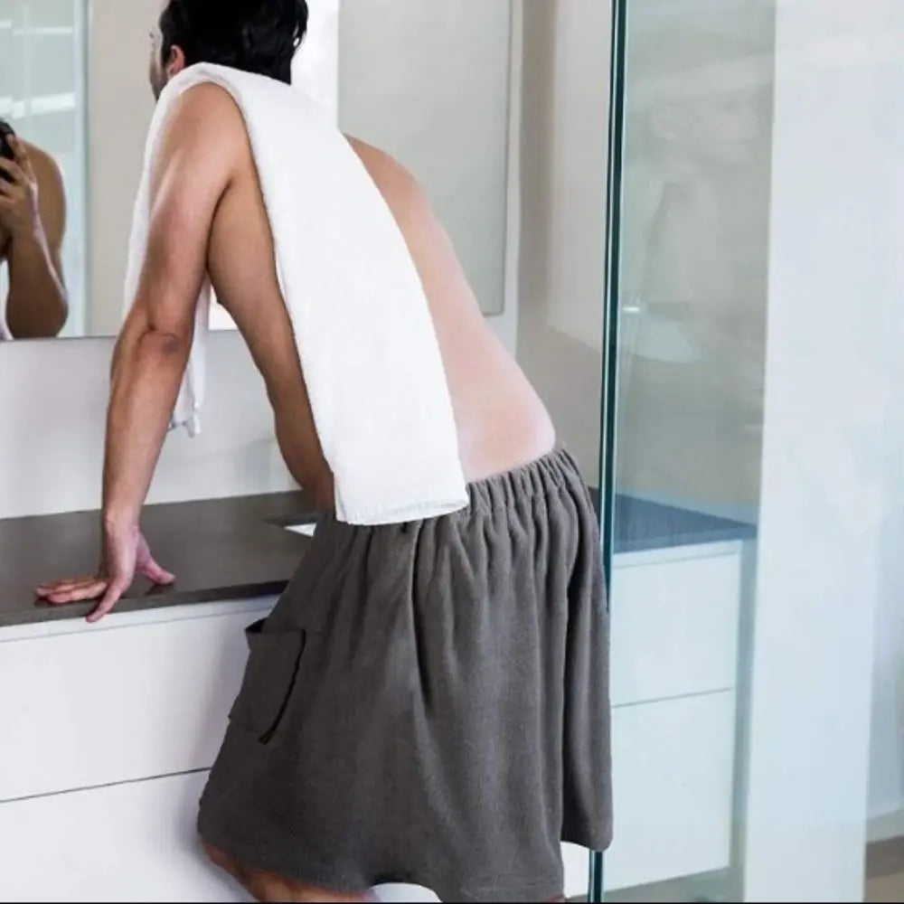 Soft Men Wearable Bath Towel Adjustable Fastener with Pocket Bath Wrap Skirt Comfortable Absorbent Beach Towel Wrap Sauna