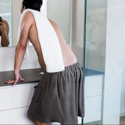 Soft Men Wearable Bath Towel Adjustable Fastener with Pocket Bath Wrap Skirt Comfortable Absorbent Beach Towel Wrap Sauna