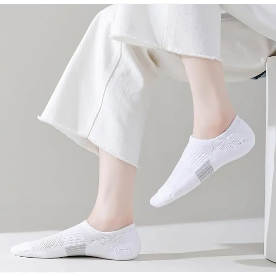 1/10 Pairs Women Breathable Mesh Invisible Ankle Socks Summer Lightweight Breathable Solid Color Cushioned Sports Leisure Socks