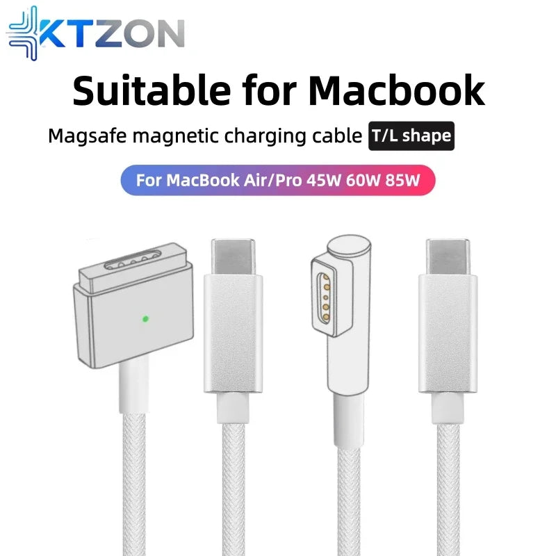 Magnetic Safe Charging Cable for MacBook, USB-C to MagSafe 1/2 Braided Cable Compatible with MacBook Air Pro 45W 60W 85W Adapter