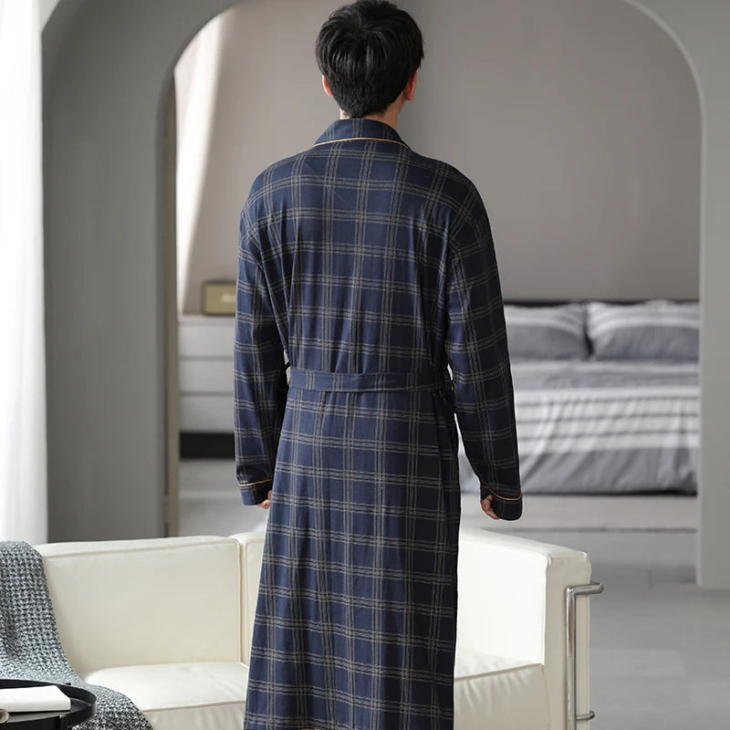 Herr Badrock Lång Kimono – 100% Bomull Rutig Höst, 6 Motiv M–4XL