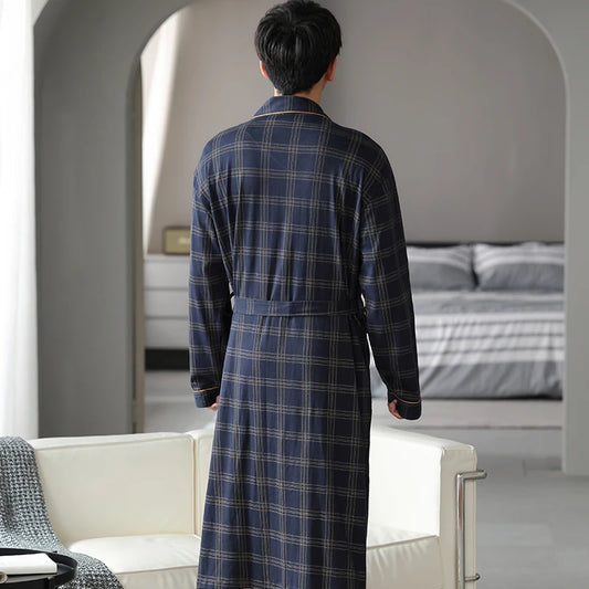 Herr Badrock Lång Kimono – 100% Bomull Rutig Höst, 6 Motiv M–4XL