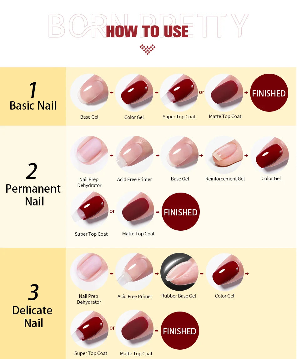 BORN PRETTY Super Top Coat and Base Gel Nail Polish for Gel Polish Semi-permanent Varnish Rubber Top Coat 10ml Nail Supplies