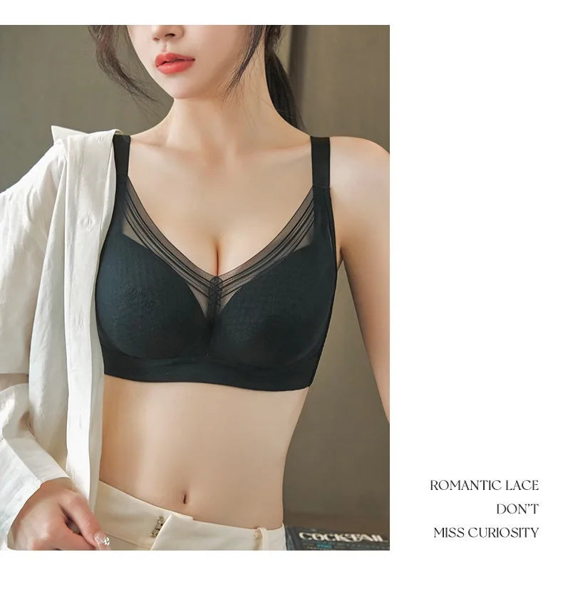 Top Up Minimizer Bra for Womens Full Coverage Anti Sagging Soft Cups Underwear Female Mesh Large Size Push Up Bras Lingerie