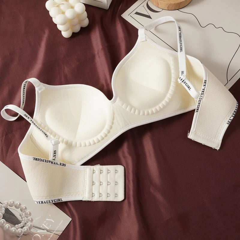 Women's Sexy Push Up Rib Bras Letter Print Small Bust Bra Black Gray Simple Casual Underwear