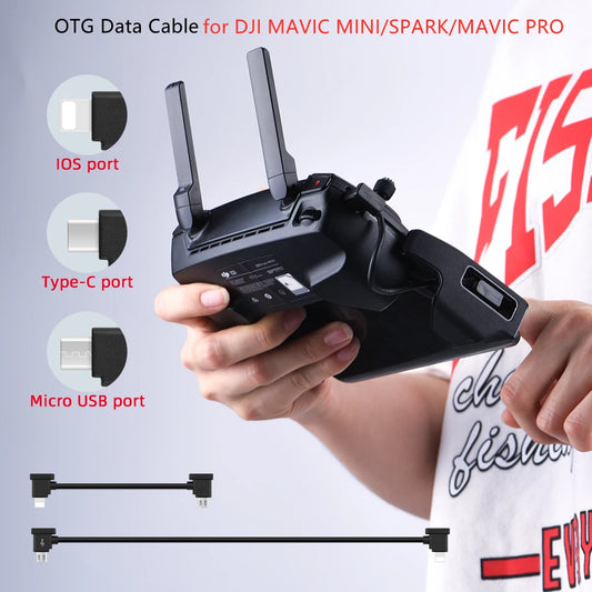 OTG-datakabel för DJI Mavic Mini, Spark & Mavic Pro – Type-C & iOS, 15/30cm