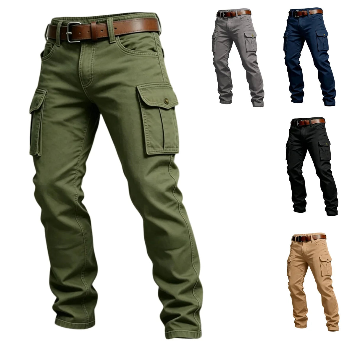 Male New Men Cotton Autumn Winter Patchwork Cargo Pants Multi Pocket Straight Tactical Work Outdoor Daily Wear Trousers 4 Colors