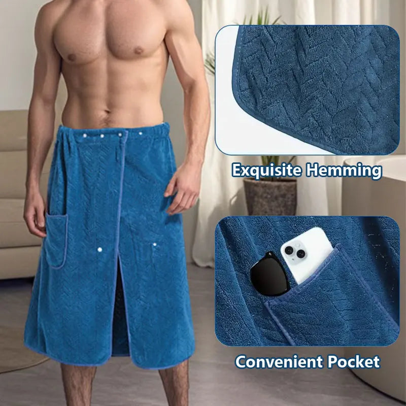 Suitable for M-XXXL Men's Bath Skirt Bath Towel Plus Size Bath Skirt Suitable for Home, Travel, Steaming, Spa, Beach