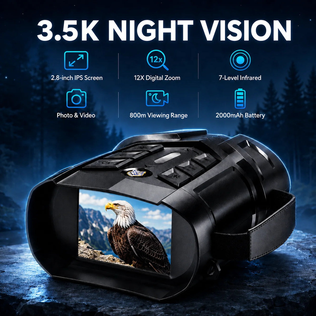 INSKAM digital nattkikare med 7-läges IR och 10× digital zoom