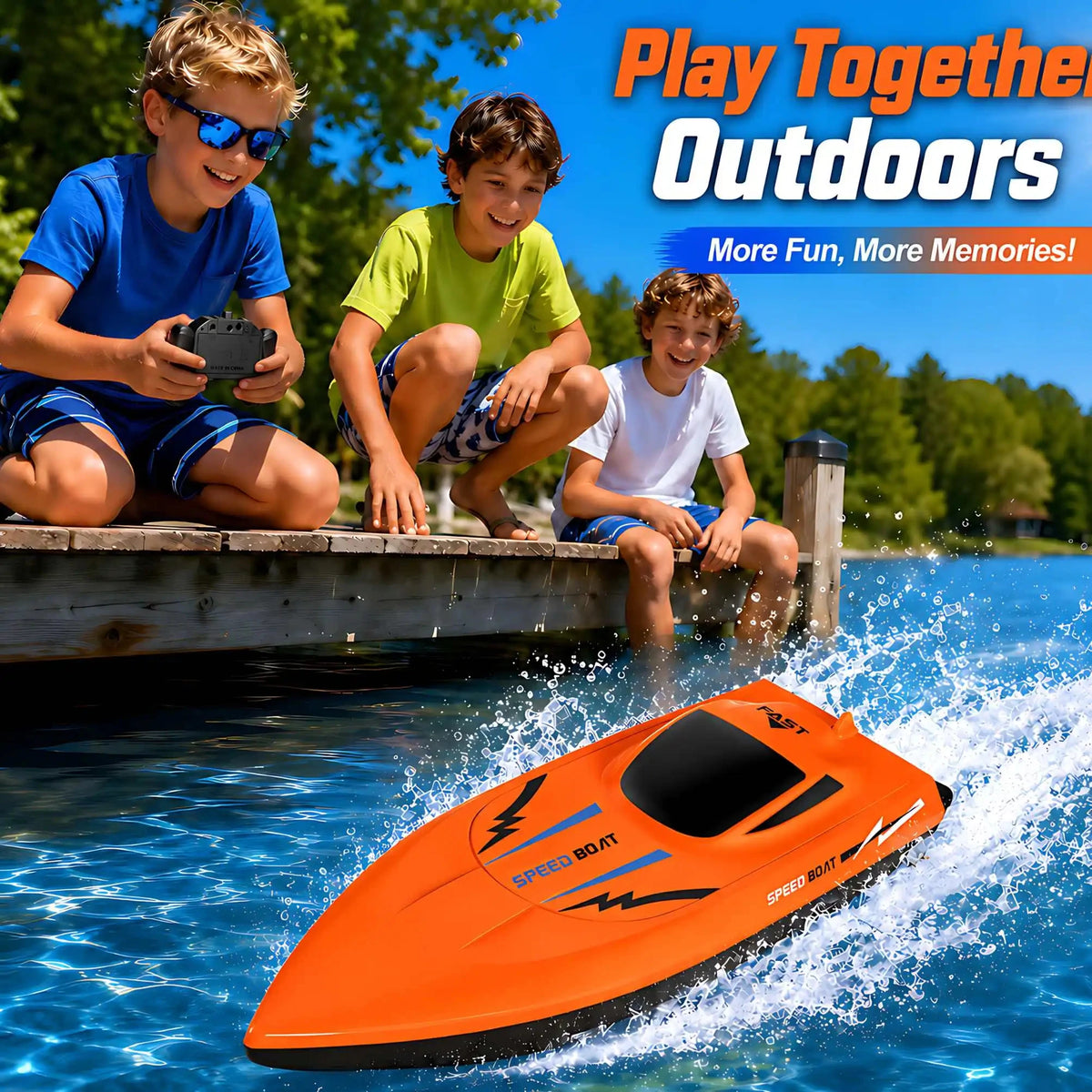 2.4G Remote Control Speed Boat for Kids – Fast Electric RC Boat Toy with Dual Motor, Waterproof Model for Pool & Outdoor Play