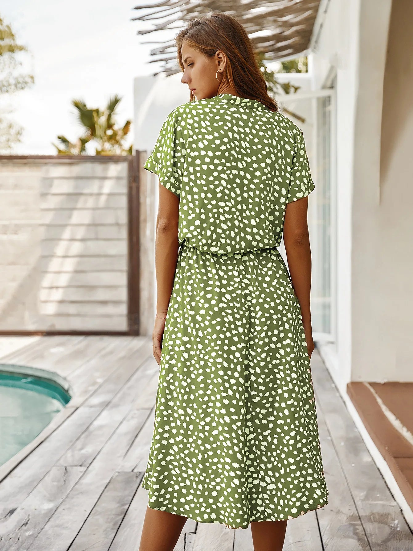 Vintage Blommig Boho Skjortklänning – Kortärmad, Lång, Nedvikt Krage, Skärp, 6 Färger, S–XL