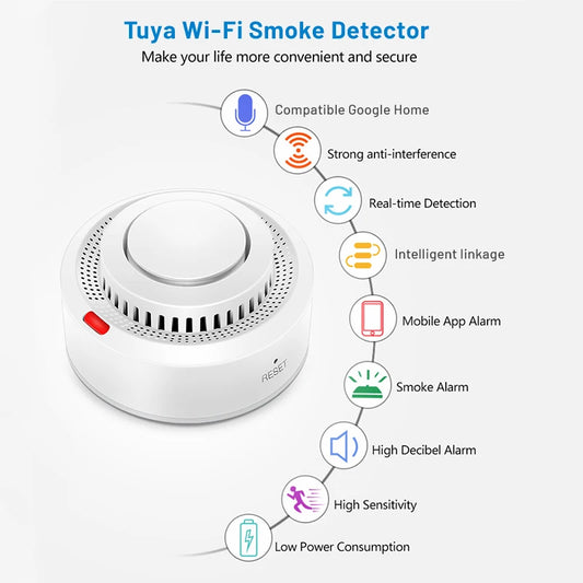 Tuya Smart WiFi Brandvarningsdetektor med 85dB Larm