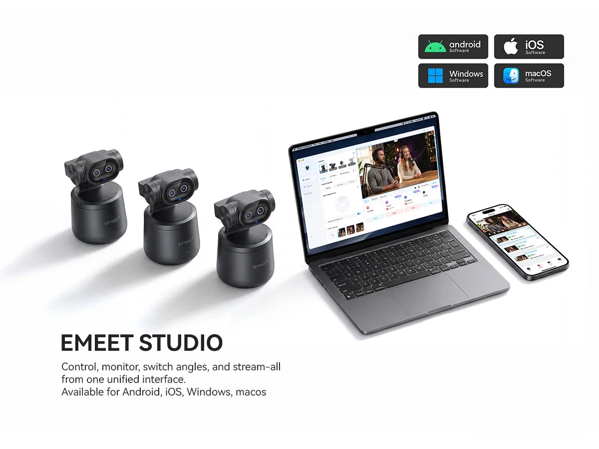 EMEET PIXY Wireless 4K Webcam Dual-Lens AI Tracking PTZ Streaming Camera Gesture Control HDR Live Streaming for YouTube/Facebook