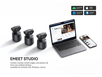 EMEET PIXY Wireless 4K Webcam Dual-Lens AI Tracking PTZ Streaming Camera Gesture Control HDR Live Streaming for YouTube/Facebook