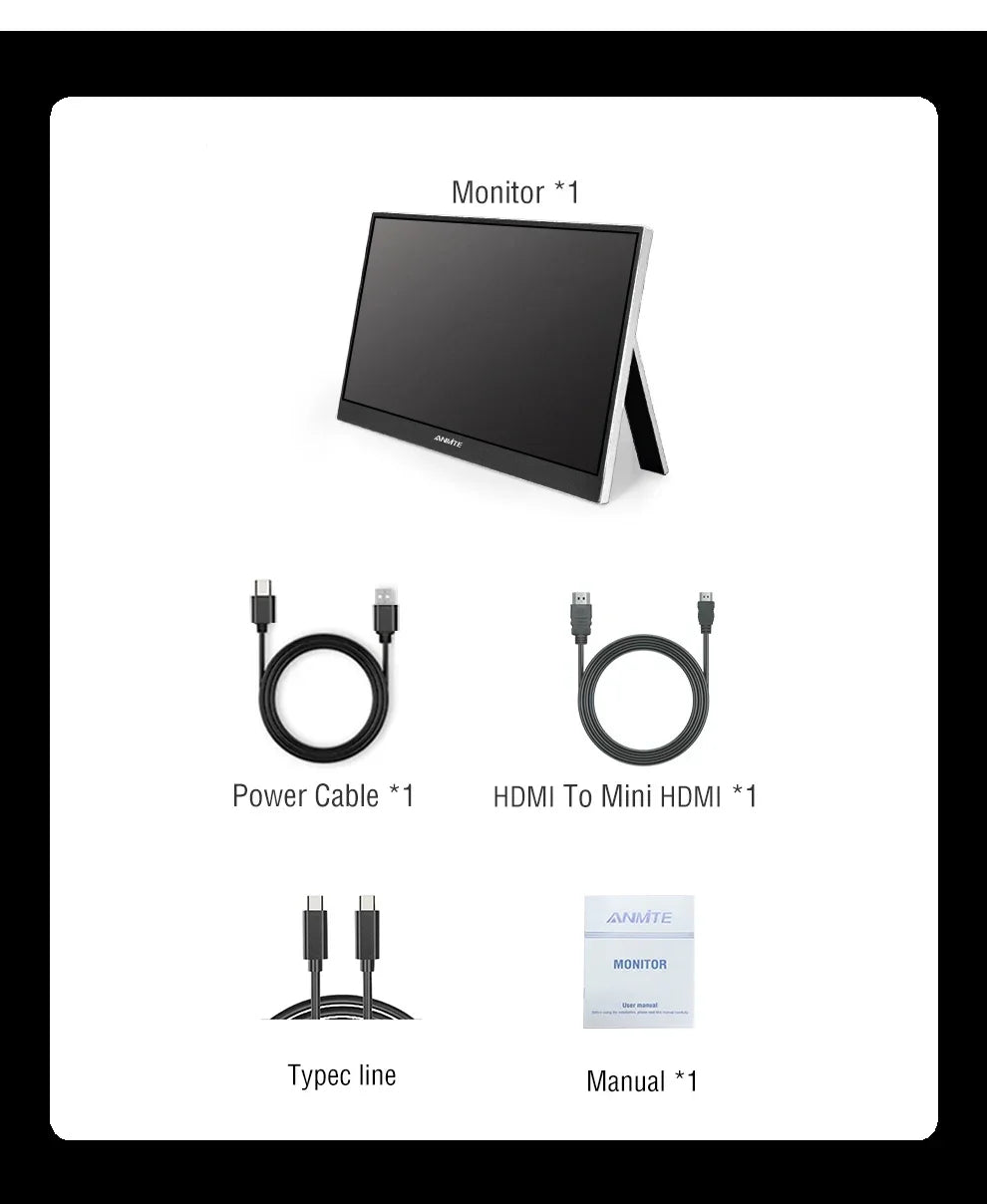 Anmite A160W04H 16" Portabel Monitor 165Hz 1920x1200 IPS – 100% sRGB HDR10 AMD FreeSync Pro USB-C HDMI VESA Högtalare EU-lager