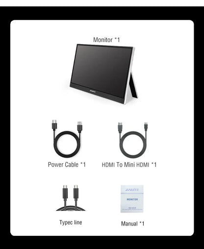 Anmite A160W04H 16" Portabel Monitor 165Hz 1920x1200 IPS – 100% sRGB HDR10 AMD FreeSync Pro USB-C HDMI VESA Högtalare EU-lager