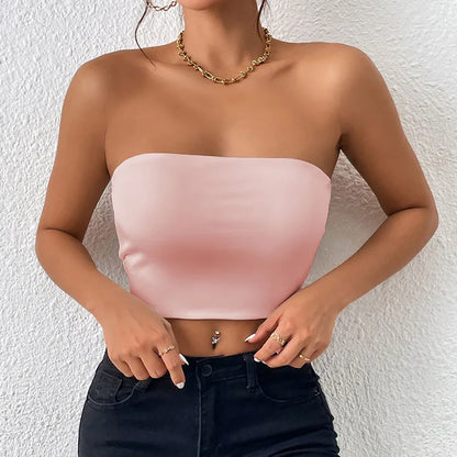 Dam Issilke Crop Top Sömlös – Axelbandslös Halkfri Tunn Andningsbar Sommar, 13 Färger XS–L
