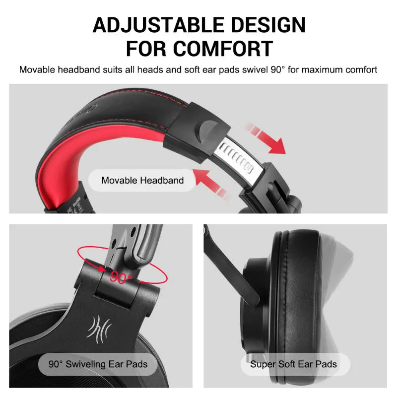 OneOdio Studio DJ Headset Over-Ear – 40mm Neodym 32Ω 110dB 90° Roterande Avtagbar Kabel 3,5mm/6,3mm CE 2 Års Garanti Röd