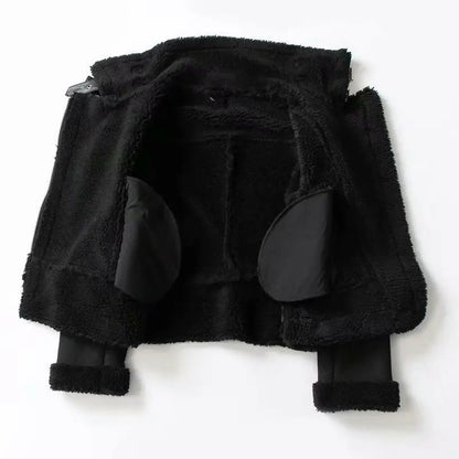 Varm Lammskinnsjacka Dam – Kort Motorcykelstil, Faux Shearling, Mocka, 2 Färger, XS–XL