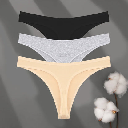 3Pcs/set Cotton Seamless Panties Comfort Underwear for Women Low Waist Breathable Thongs Sexy Solid Sport G-String Soft Lingerie