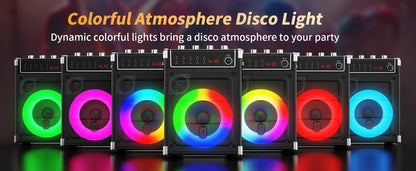 69-black Karaoke Machine with 2 UHF Wireless Microphones, Bluetooth Speaker with Bass/Treble Adjustment and LED Light, PA System