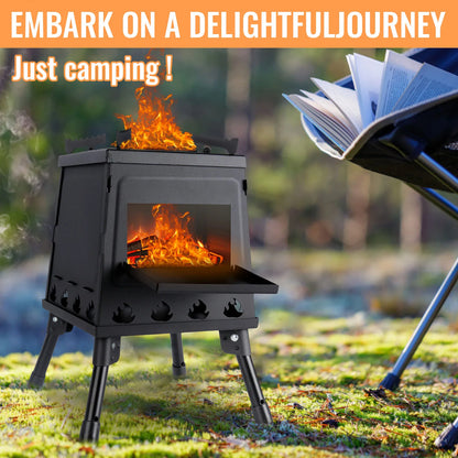 Vikbar Vedeldad Campingkamin – Kolstål Utomhus Vedspis BBQ Camping Vandring Picknick med Bärväska