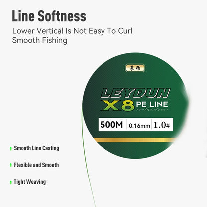 LEYDUN 500m Micro New Fishing Lines 8 Strands Braided PE Japan Smooth Multifilament Line Sea Fishing Carp Fly Wire Line Tool