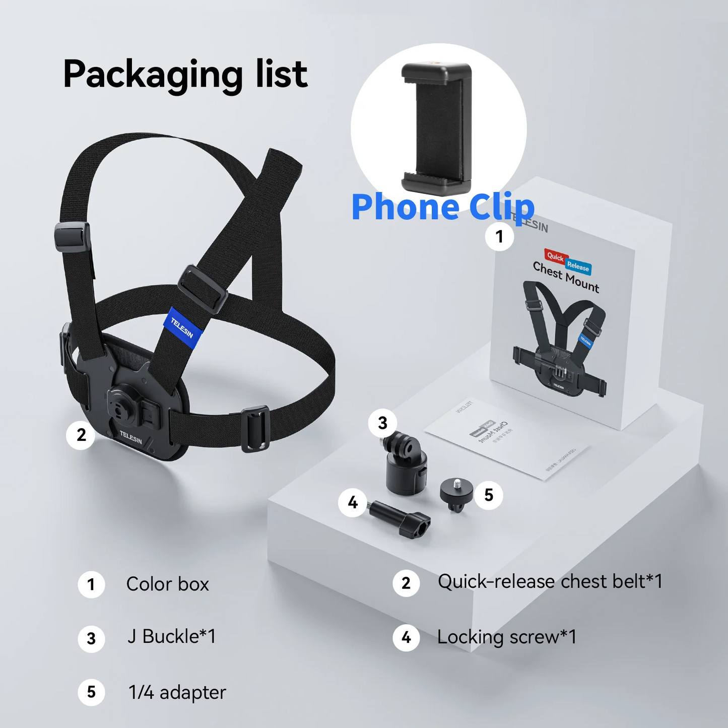 TELESIN Quick-Release Chest Strap Mount for GoPro Hero 13 12 11 10 9 8 7 Insta360 SJCAM DJI OSMO Action 5 4 3 Chest Belt Mount