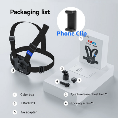 TELESIN Quick-Release Chest Strap Mount for GoPro Hero 13 12 11 10 9 8 7 Insta360 SJCAM DJI OSMO Action 5 4 3 Chest Belt Mount