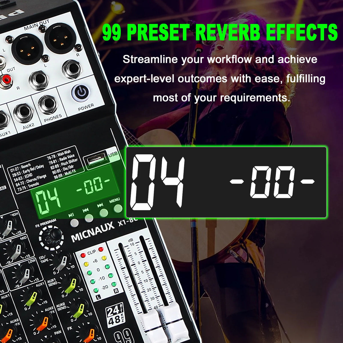 FULUODE X1-seriens ljudmixer med Bluetooth och 99 DSP-effekter