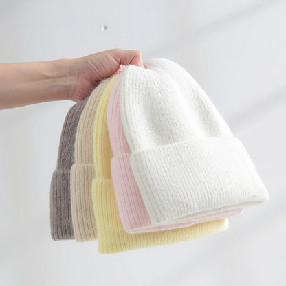 Fluffy Angora Hat Rabbit Fur Warm Winter hat For Womans Cashmere Wool Soft Beanies Blue Knitted Hat Outdoor Ski Female