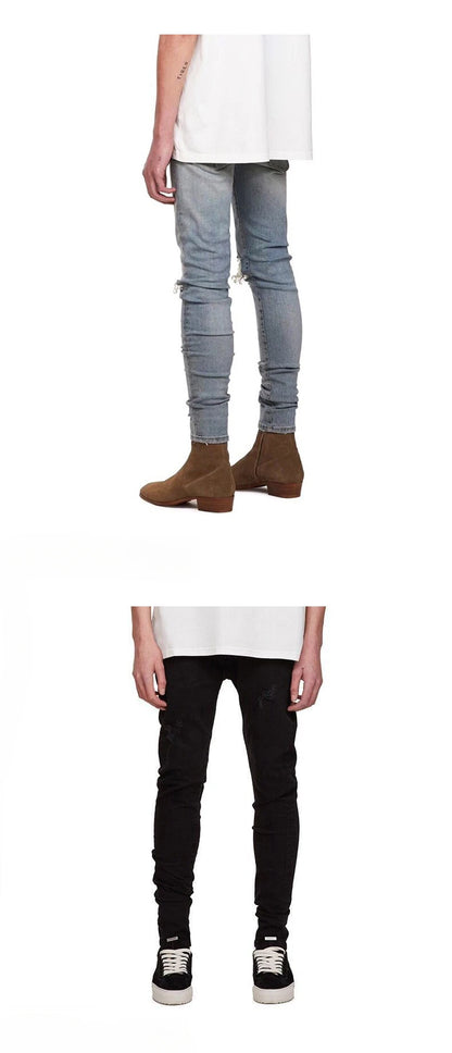 2026 High Quality Men's Jeans Pure Black Ripped Stretch Jeans Men Denim Trousers High Street Style Hip Hop Street Dance Man Jean