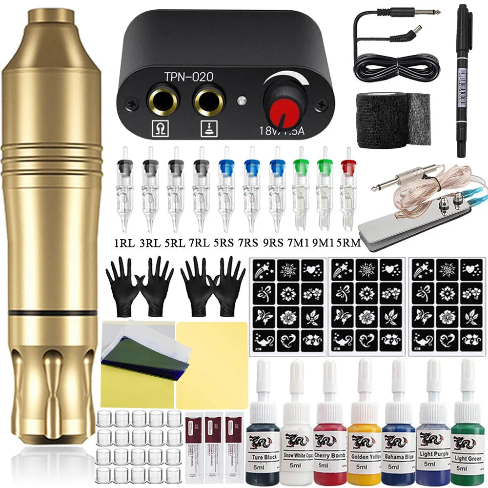 Tattoo Pen Kit Tattoo Machine Set Complete Beginner Tattoo Pen Machine Kit Pigments Permanent Makeup Tattoo Accessories