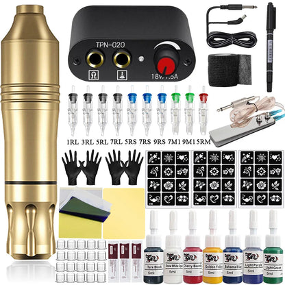 Tattoo Pen Kit Tattoo Machine Set Complete Beginner Tattoo Pen Machine Kit Pigments Permanent Makeup Tattoo Accessories