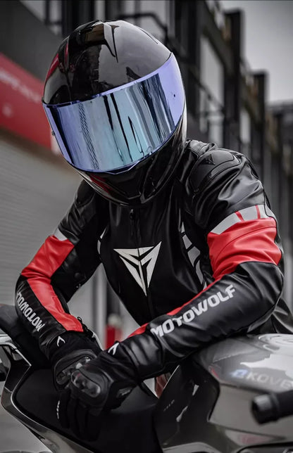 CE Certified Motorbike Leather Jacket for Men Autumn Winter Warm Windproof Riding Coat with Removable Liner Motorcycle Jacket