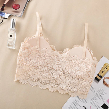 Women's Sling Bra Summer Thin Lace Beautiful Back Bra Small Chest Gather Up Support Bra Without Rods Fashion Vacation Underwear