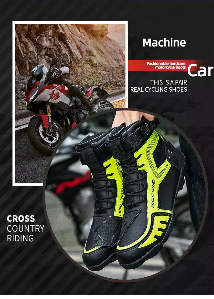 Men Leather Motos Breathable Anti Slip Wear-resistant Riders Boots Motorbike Racing Ankle Length Shoes 2026 New Motorcycle Boots