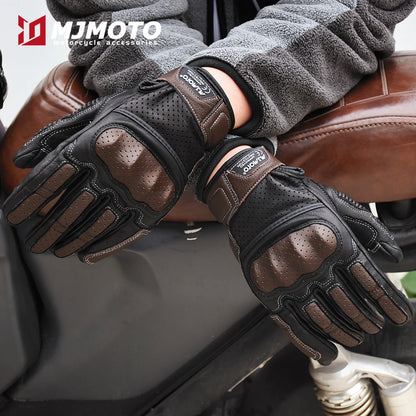CE-godkända retro-motorcykelhandskar i läder