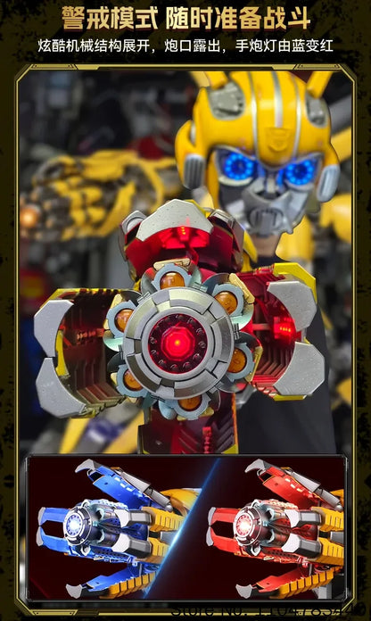 Bärbar Bumblebee hjälmleksak med armkanon och rollspelsdesign