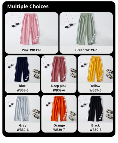 Summer CHILDREN'S Thin Wide-leg Pants Boys and Girls Color Leisure Sports Straight Pants Comfortable Pants.