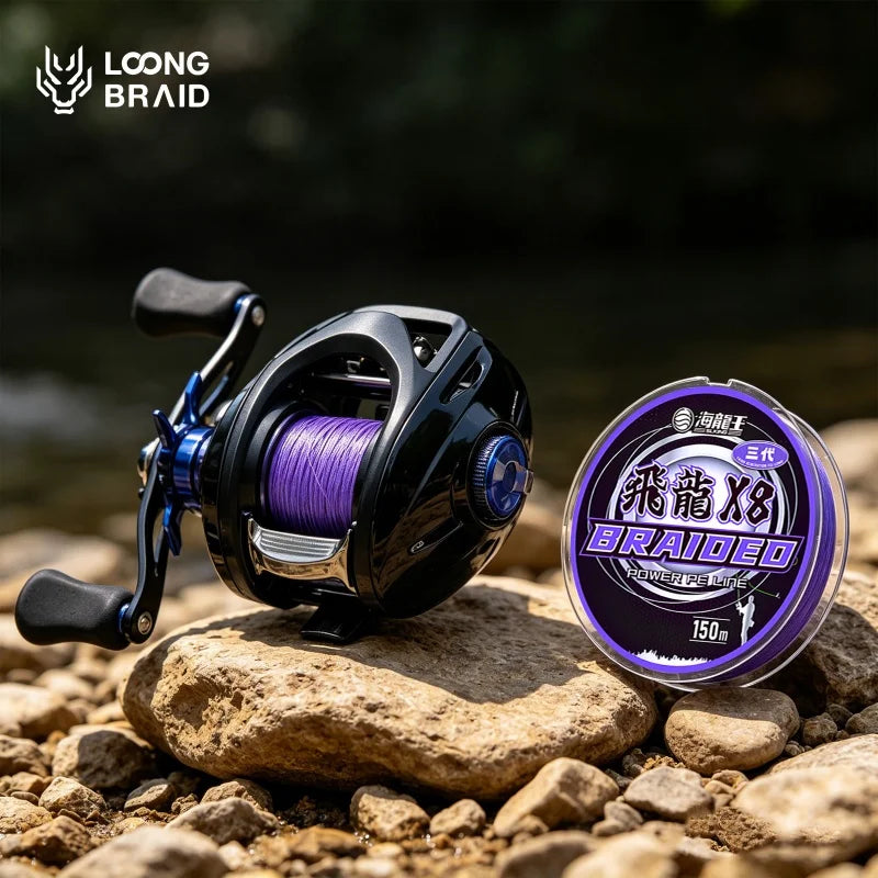 LOONG BRAID 150M 8 Strands PE Braided Fishing Line X8 Fade Resistant Purple Ultra Thinner Line Wear Resistant Fishing Line