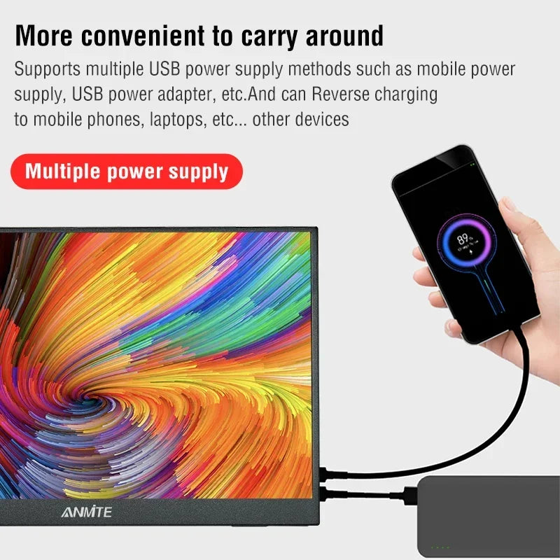 Anmite A160W04H 16" Portabel Monitor 165Hz 1920x1200 IPS – 100% sRGB HDR10 AMD FreeSync Pro USB-C HDMI VESA Högtalare EU-lager