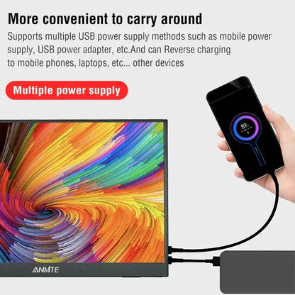 Anmite A160W04H 16" Portabel Monitor 165Hz 1920x1200 IPS – 100% sRGB HDR10 AMD FreeSync Pro USB-C HDMI VESA Högtalare EU-lager